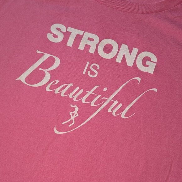 NEW PINK STRONG IS BEAUTIFUL T SHIRT WOMEN GIRL JUNIORS TEEN EMPOWERMENT GYM - Picture 2 of 3